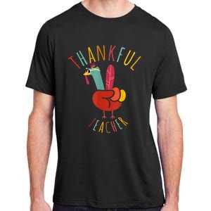 Peace Hand Sign Turkey Funny Thankful Teacher Thanksgiving Adult ChromaSoft Performance T-Shirt