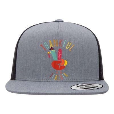 Peace Hand Sign Turkey Funny Thankful Teacher Thanksgiving Flat Bill Trucker Hat