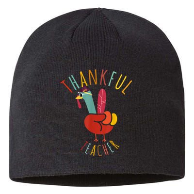 Peace Hand Sign Turkey Funny Thankful Teacher Thanksgiving Sustainable Beanie