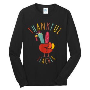 Peace Hand Sign Turkey Funny Thankful Teacher Thanksgiving Tall Long Sleeve T-Shirt