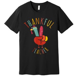 Peace Hand Sign Turkey Funny Thankful Teacher Thanksgiving Premium T-Shirt