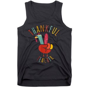 Peace Hand Sign Turkey Funny Thankful Teacher Thanksgiving Tank Top