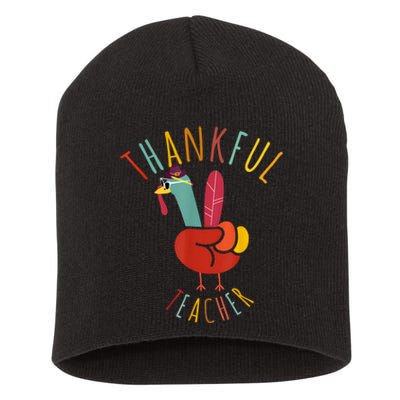 Peace Hand Sign Turkey Funny Thankful Teacher Thanksgiving Short Acrylic Beanie