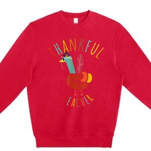 Peace Hand Sign Turkey Funny Thankful Teacher Thanksgiving Premium Crewneck Sweatshirt