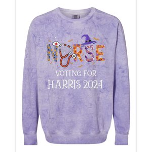 Political Halloween Spooky Nurse Voting For Harris 2024 Colorblast Crewneck Sweatshirt