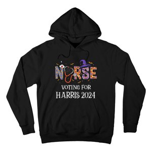 Political Halloween Spooky Nurse Voting For Harris 2024 Hoodie