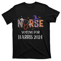 Political Halloween Spooky Nurse Voting For Harris 2024 T-Shirt