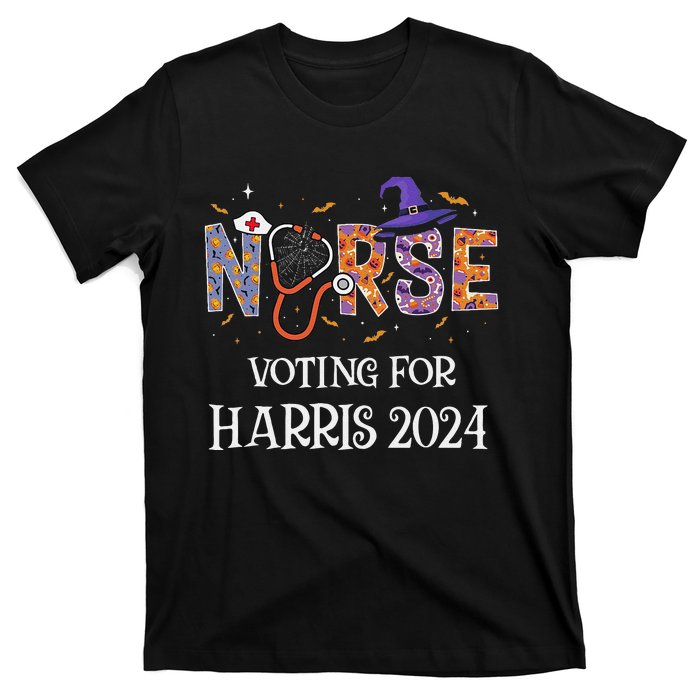 Political Halloween Spooky Nurse Voting For Harris 2024 T-Shirt