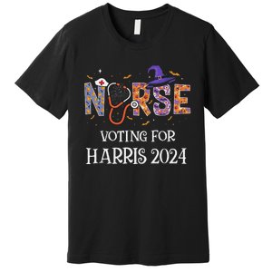 Political Halloween Spooky Nurse Voting For Harris 2024 Premium T-Shirt