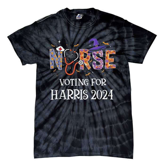 Political Halloween Spooky Nurse Voting For Harris 2024 Tie-Dye T-Shirt