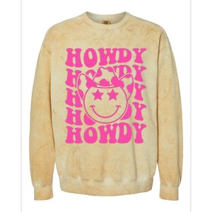 Pink Howdy Smile Face Rodeo Western Country Southern Cowgirl Colorblast Crewneck Sweatshirt