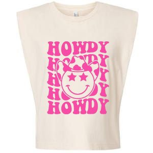 Pink Howdy Smile Face Rodeo Western Country Southern Cowgirl Garment-Dyed Women's Muscle Tee