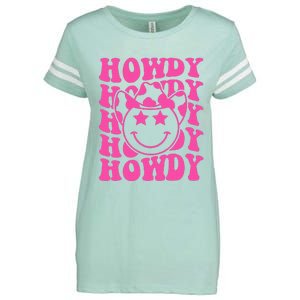 Pink Howdy Smile Face Rodeo Western Country Southern Cowgirl Enza Ladies Jersey Football T-Shirt