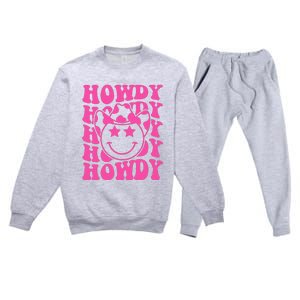 Pink Howdy Smile Face Rodeo Western Country Southern Cowgirl Premium Crewneck Sweatsuit Set