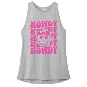 Pink Howdy Smile Face Rodeo Western Country Southern Cowgirl Ladies PosiCharge Tri-Blend Wicking Tank