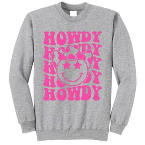 Pink Howdy Smile Face Rodeo Western Country Southern Cowgirl Tall Sweatshirt