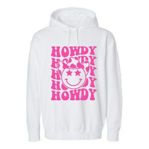 Pink Howdy Smile Face Rodeo Western Country Southern Cowgirl Garment-Dyed Fleece Hoodie