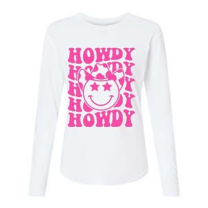 Pink Howdy Smile Face Rodeo Western Country Southern Cowgirl Womens Cotton Relaxed Long Sleeve T-Shirt