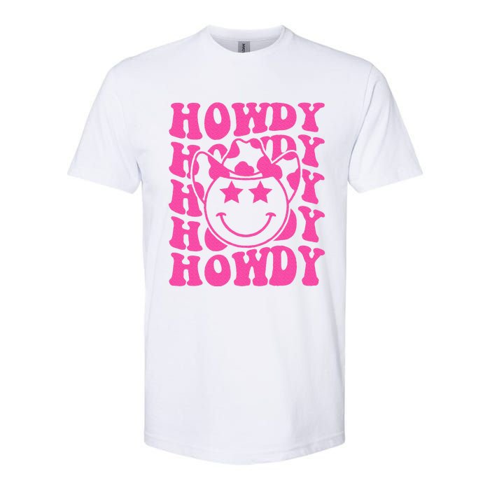 Pink Howdy Smile Face Rodeo Western Country Southern Cowgirl Softstyle CVC T-Shirt