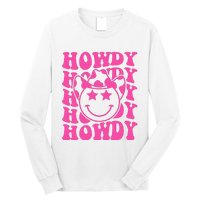 Pink Howdy Smile Face Rodeo Western Country Southern Cowgirl Long Sleeve Shirt