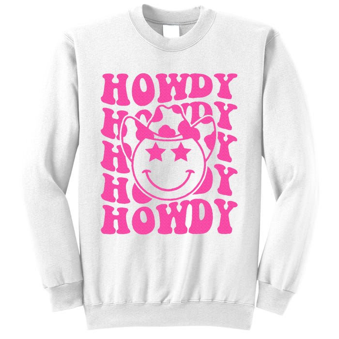 Pink Howdy Smile Face Rodeo Western Country Southern Cowgirl Sweatshirt