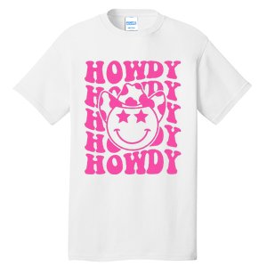 Pink Howdy Smile Face Rodeo Western Country Southern Cowgirl Tall T-Shirt