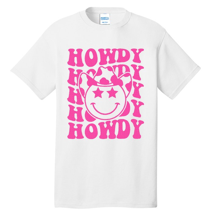 Pink Howdy Smile Face Rodeo Western Country Southern Cowgirl Tall T-Shirt