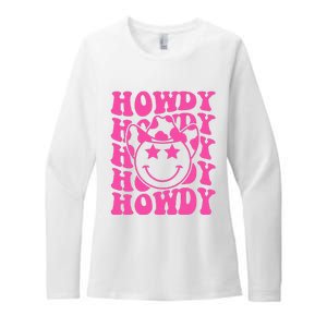 Pink Howdy Smile Face Rodeo Western Country Southern Cowgirl Womens CVC Long Sleeve Shirt