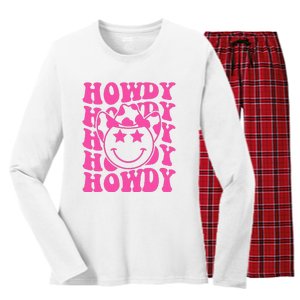 Pink Howdy Smile Face Rodeo Western Country Southern Cowgirl Women's Long Sleeve Flannel Pajama Set 