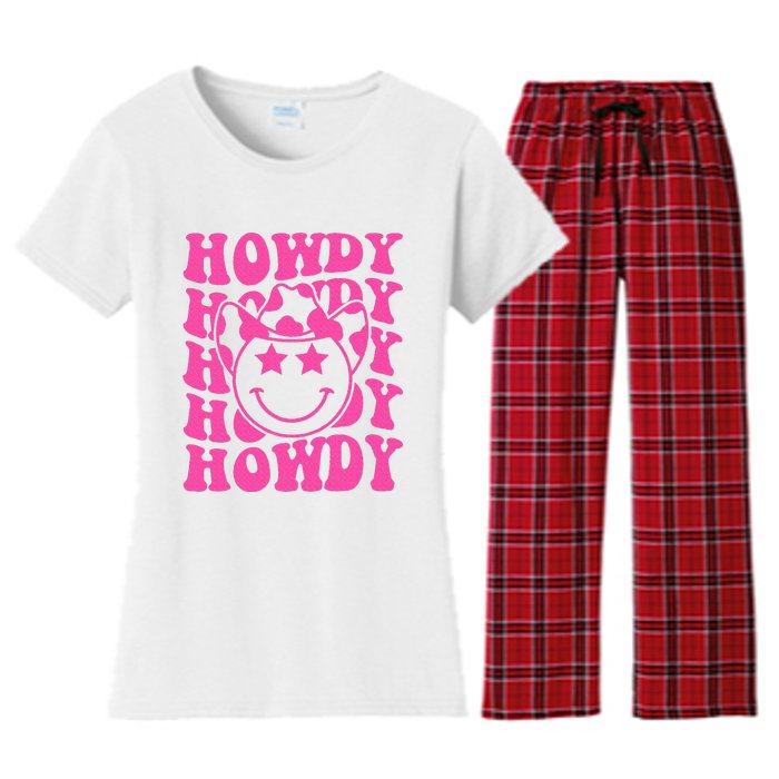 Pink Howdy Smile Face Rodeo Western Country Southern Cowgirl Women's Flannel Pajama Set