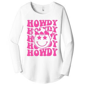 Pink Howdy Smile Face Rodeo Western Country Southern Cowgirl Women's Perfect Tri Tunic Long Sleeve Shirt