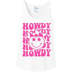 Pink Howdy Smile Face Rodeo Western Country Southern Cowgirl Ladies Essential Tank