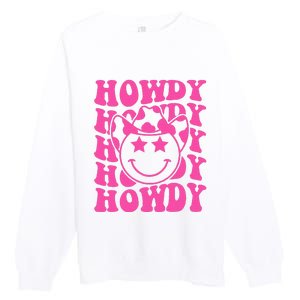 Pink Howdy Smile Face Rodeo Western Country Southern Cowgirl Premium Crewneck Sweatshirt