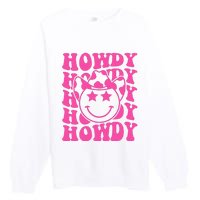 Pink Howdy Smile Face Rodeo Western Country Southern Cowgirl Premium Crewneck Sweatshirt