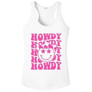 Pink Howdy Smile Face Rodeo Western Country Southern Cowgirl Ladies PosiCharge Competitor Racerback Tank