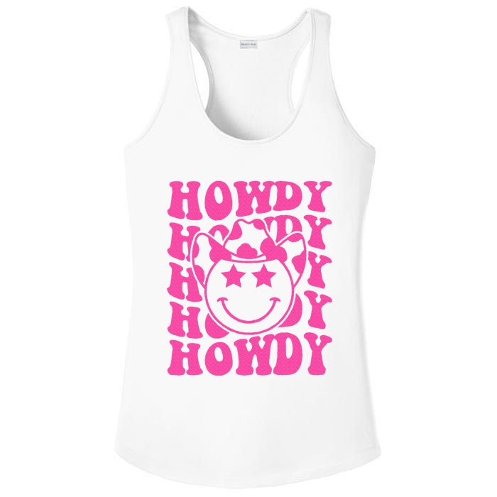 Pink Howdy Smile Face Rodeo Western Country Southern Cowgirl Ladies PosiCharge Competitor Racerback Tank