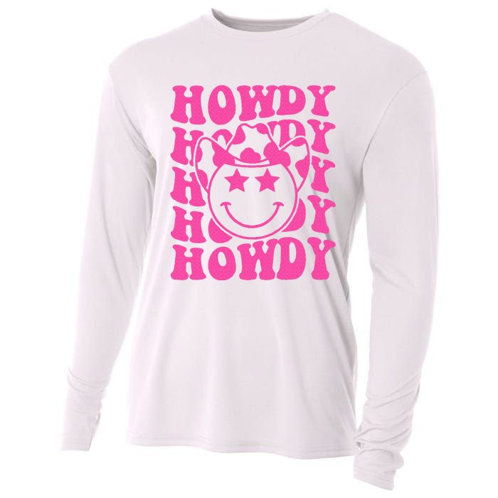 Pink Howdy Smile Face Rodeo Western Country Southern Cowgirl Cooling Performance Long Sleeve Crew