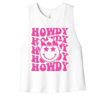 Pink Howdy Smile Face Rodeo Western Country Southern Cowgirl Women's Racerback Cropped Tank