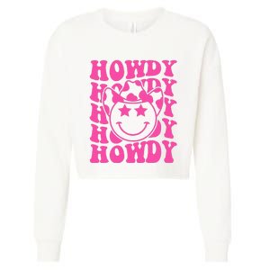 Pink Howdy Smile Face Rodeo Western Country Southern Cowgirl Cropped Pullover Crew