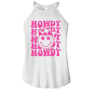 Pink Howdy Smile Face Rodeo Western Country Southern Cowgirl Women's Perfect Tri Rocker Tank