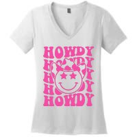 Pink Howdy Smile Face Rodeo Western Country Southern Cowgirl Women's V-Neck T-Shirt