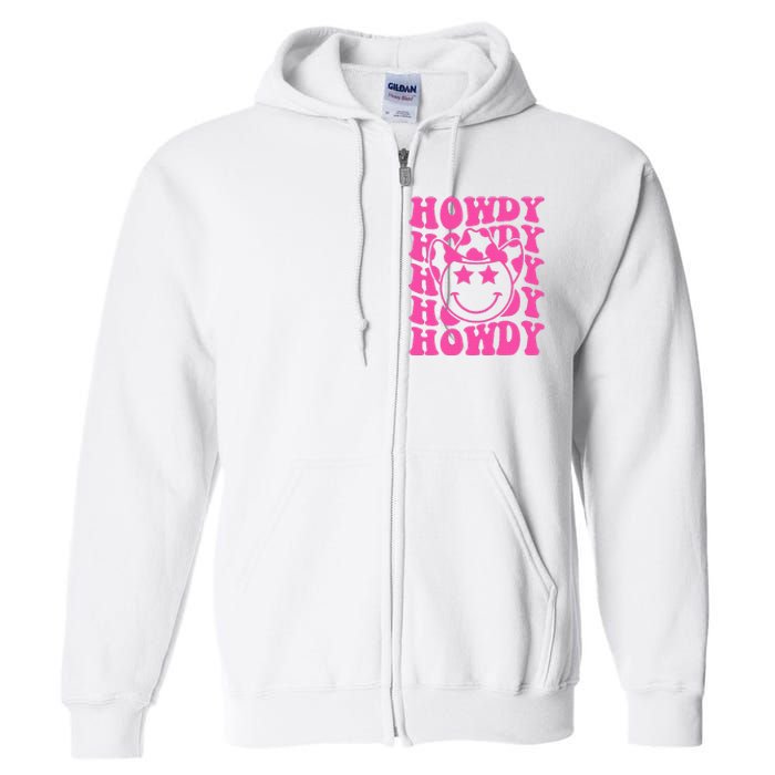 Pink Howdy Smile Face Rodeo Western Country Southern Cowgirl Full Zip Hoodie