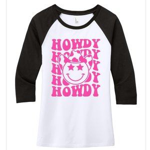 Pink Howdy Smile Face Rodeo Western Country Southern Cowgirl Women's Tri-Blend 3/4-Sleeve Raglan Shirt