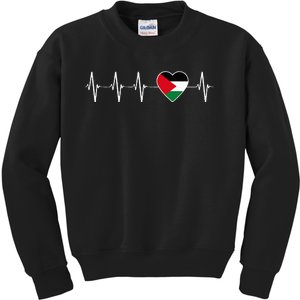 Palestinian Heartbeat Support I Love Palestine Flag Gift Kids Sweatshirt