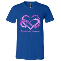 Pink Heart Stronger Than Cancer Breast Cancer Awareness Gift V-Neck T-Shirt