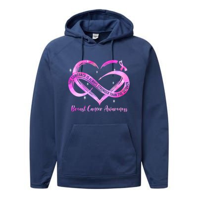 Pink Heart Stronger Than Cancer Breast Cancer Awareness Gift Performance Fleece Hoodie