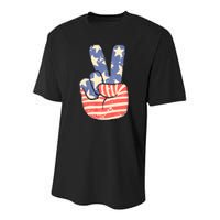 Peace Hand Sign 4th Of July American Flag Independence Youth Performance Sprint T-Shirt