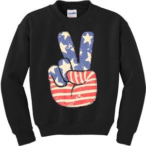 Peace Hand Sign 4th Of July American Flag Independence Kids Sweatshirt