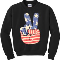 Peace Hand Sign 4th Of July American Flag Independence Kids Sweatshirt