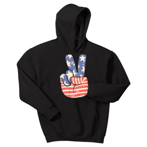 Peace Hand Sign 4th Of July American Flag Independence Kids Hoodie